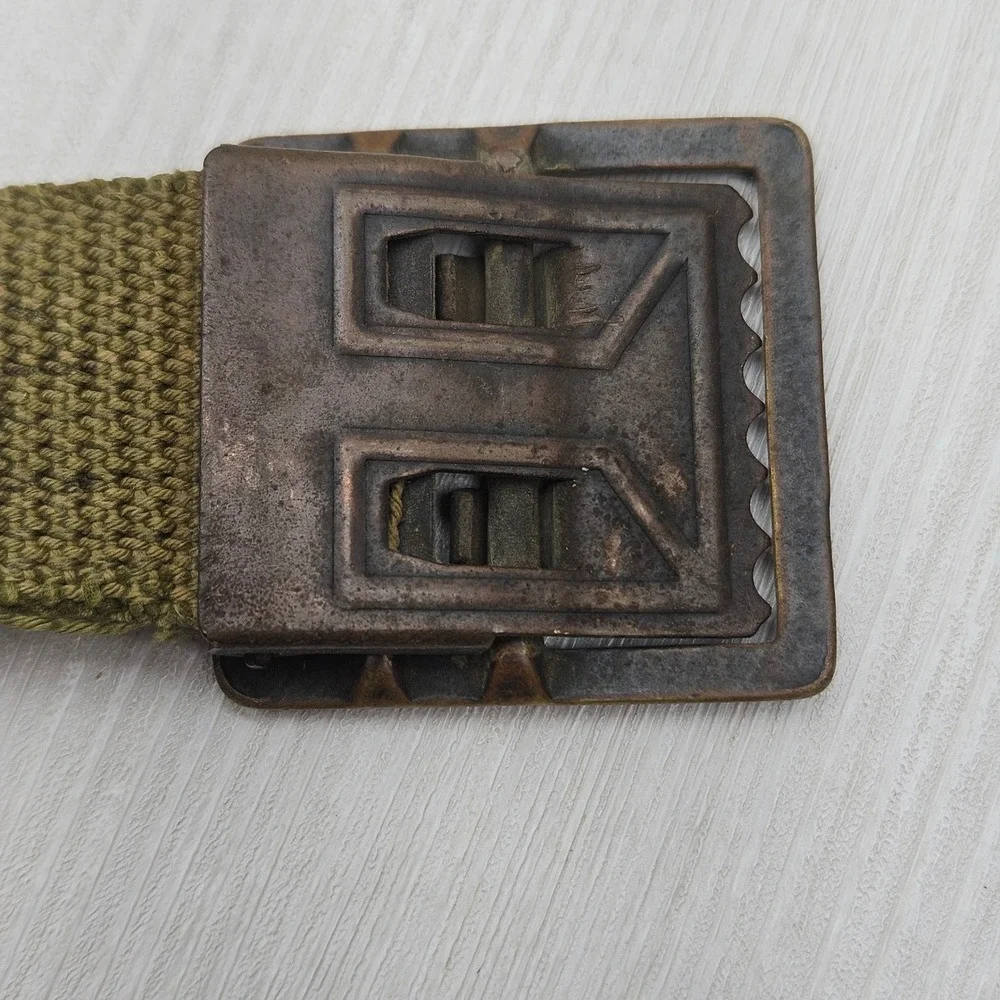 Vintage Military Olive Drab Canvas Web Belt Brass Friction Buckle 40 Inch